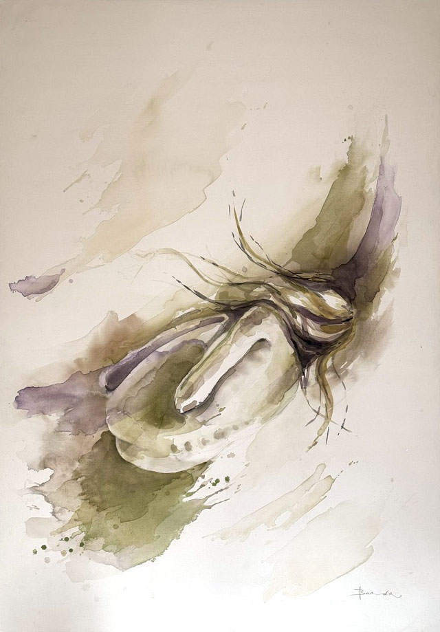 Fertile botanical watercolour in layered washes — Fecunda by Brenda Rodríguez